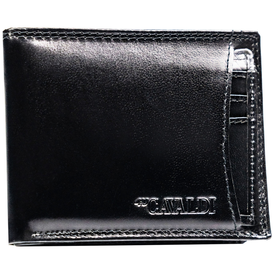 Małe, poziome i czarne etui na karty ze skóry naturalnej - 4U Cavaldi