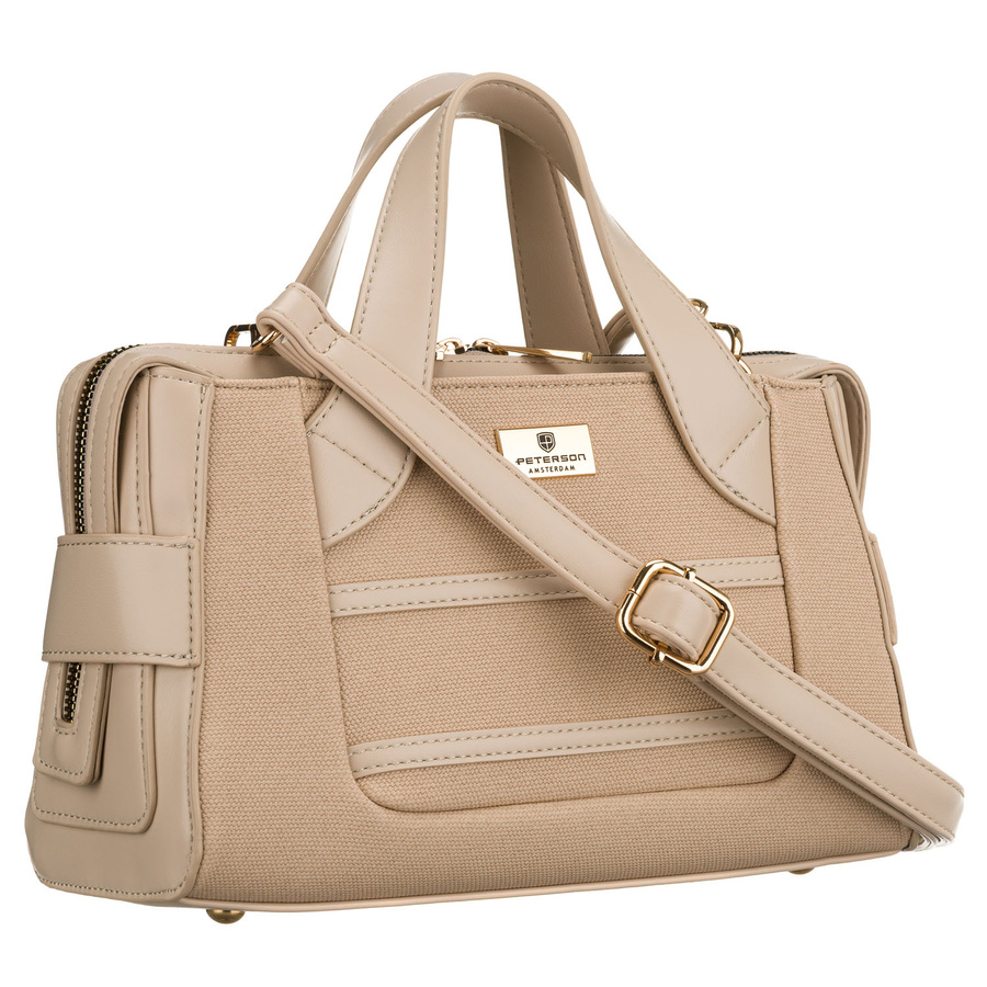 Dámska béžová elegantná kabelka Peterson so zipsom a nastaviteľným popruhom