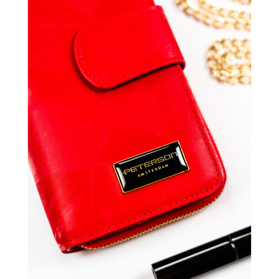 Czerwony portfel w orientacji pionowej wykonany ze skóry naturalnej i ekologicznej - Peterson