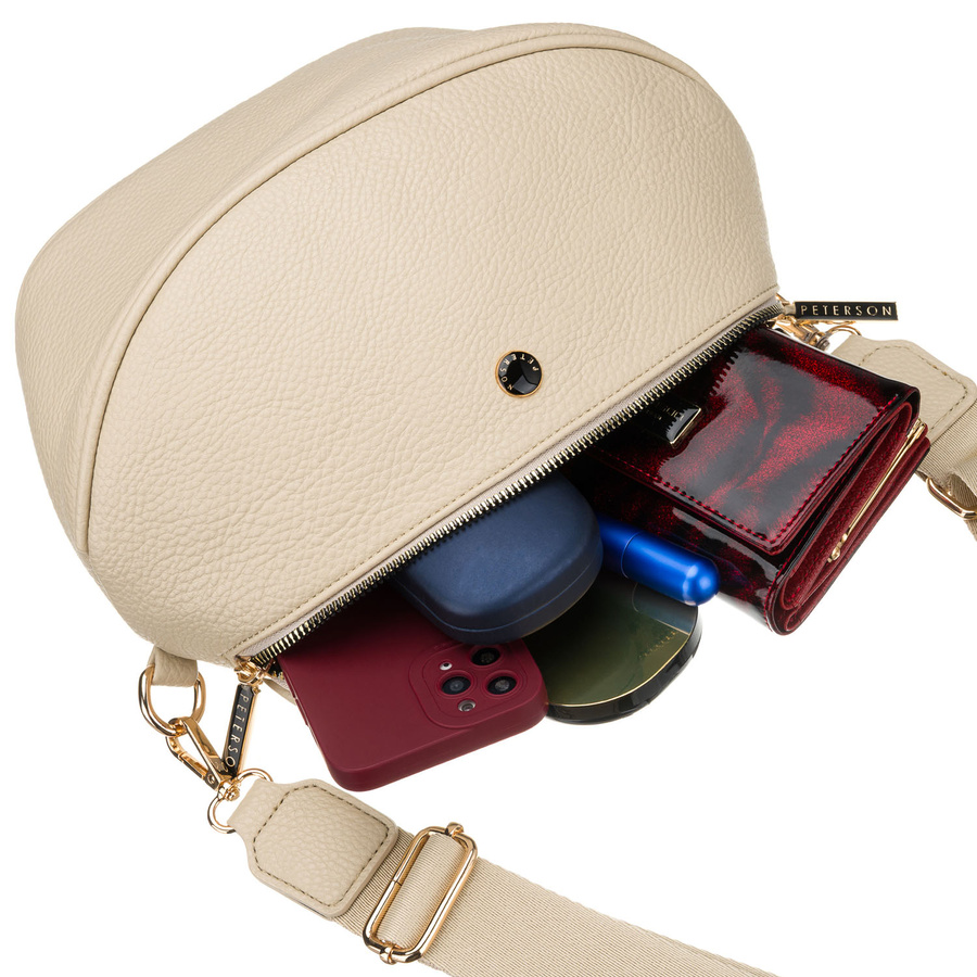 Beżowa, praktyczna, miejska nerka damska ze skóry ekologicznej, jednokomorowa - Peterson