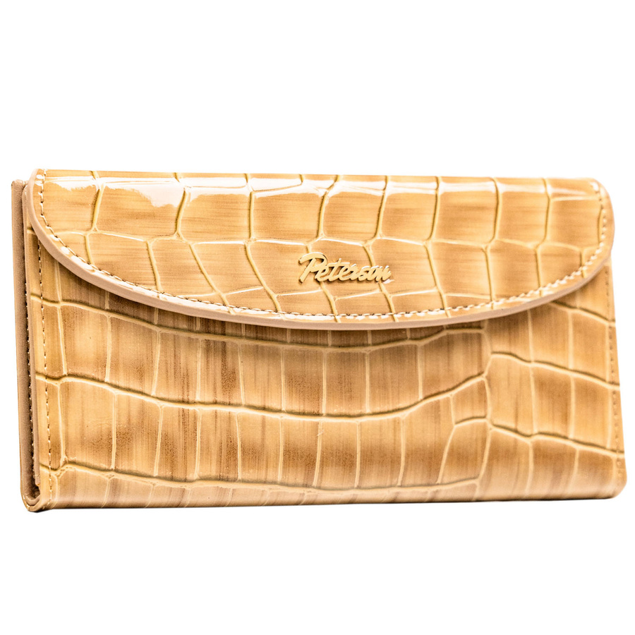 Beżowy portfel damski ze skóry ekologicznej z tłoczeniem na wzór skóry krokodyla - Peterson