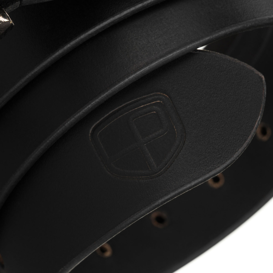 Pasek męski ze skóry naturalnej w czarnym kolorze z tradycyjną klamrą - Peterson