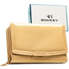 Średni, ciemnobeżowy portfel damski ze skóry ekologicznej, model mieszczący dowód rejestracyjny - Rovicky