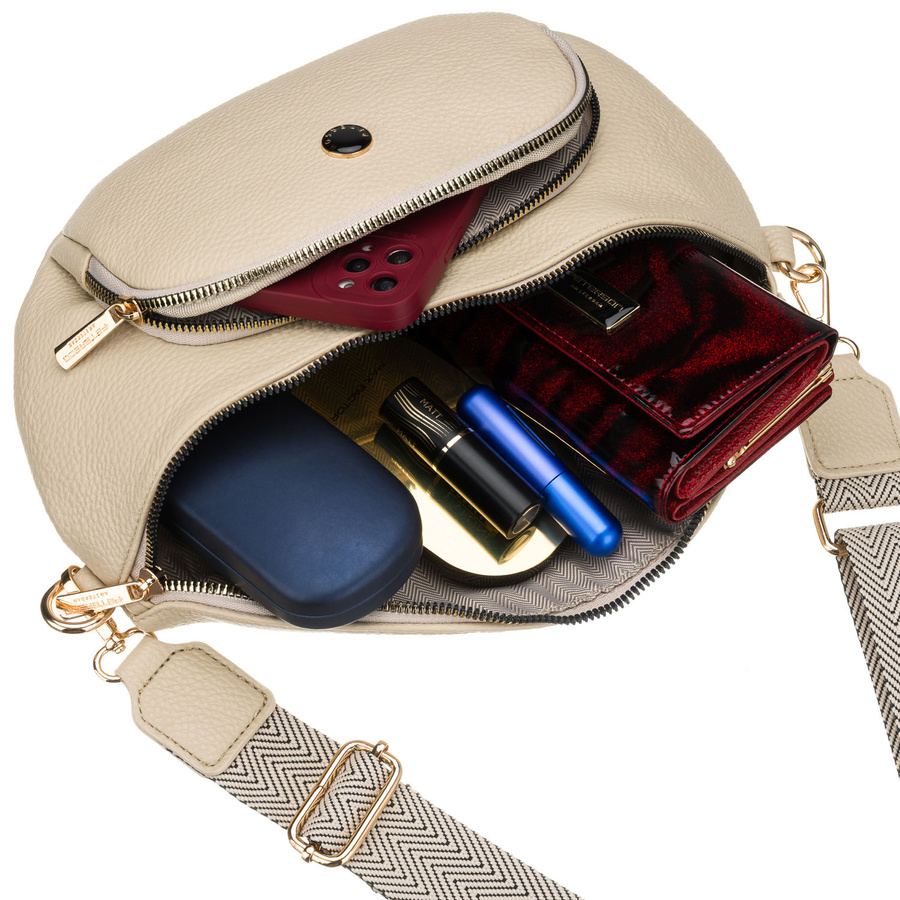 Miejska nerka damska ze skóry ekologicznej w beżowym kolorze zamykana suwakiem - Peterson