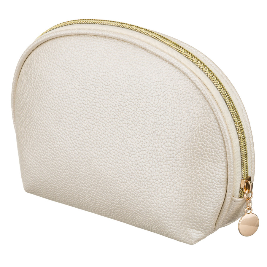 Beżowa kosmetyczka ze skóry ekologicznej, jednokomorowa i zamykana suwakiem - Rovicky