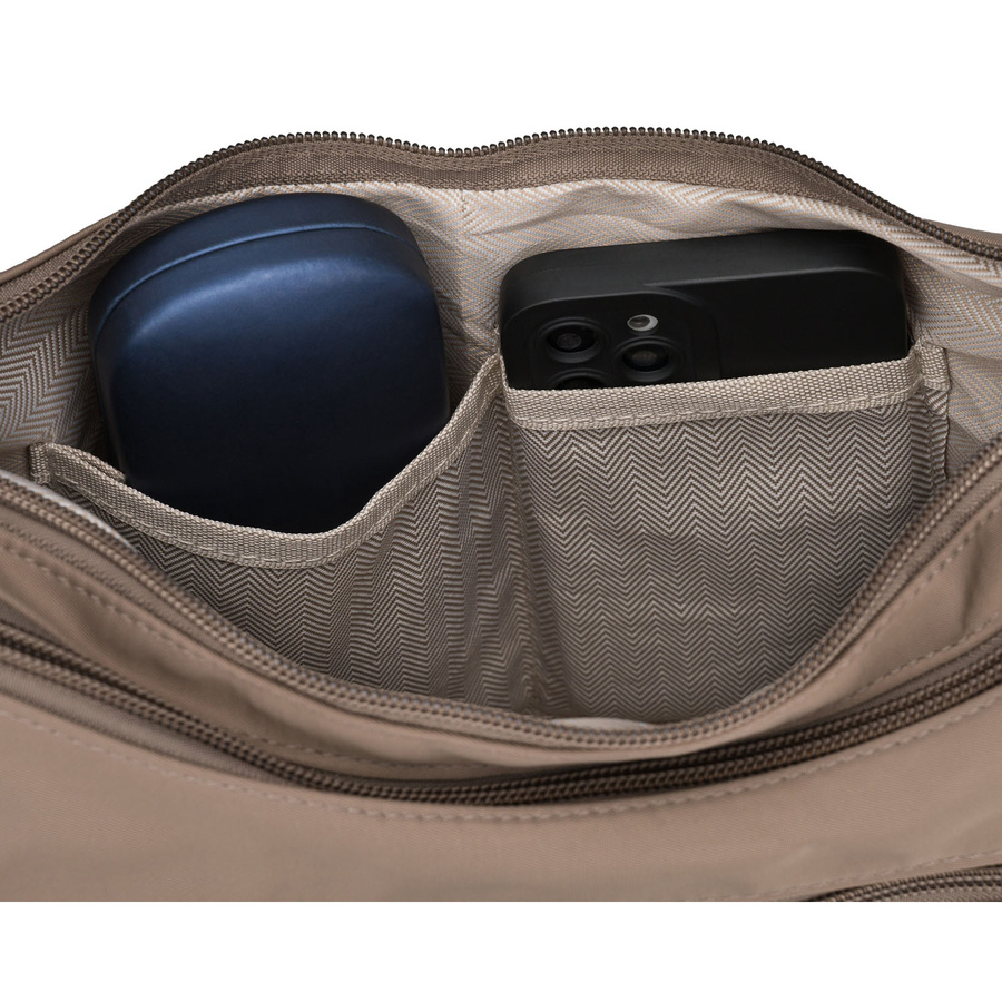 Ciemnobeżowa torebka damska z poliestru zamykana suwakiem - Peterson