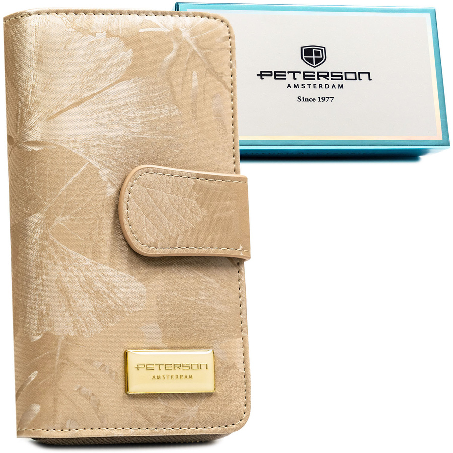 Dámska béžová kožená peňaženka v zvislej orientácii s RFID ochranou a 16 priehradkami na karty