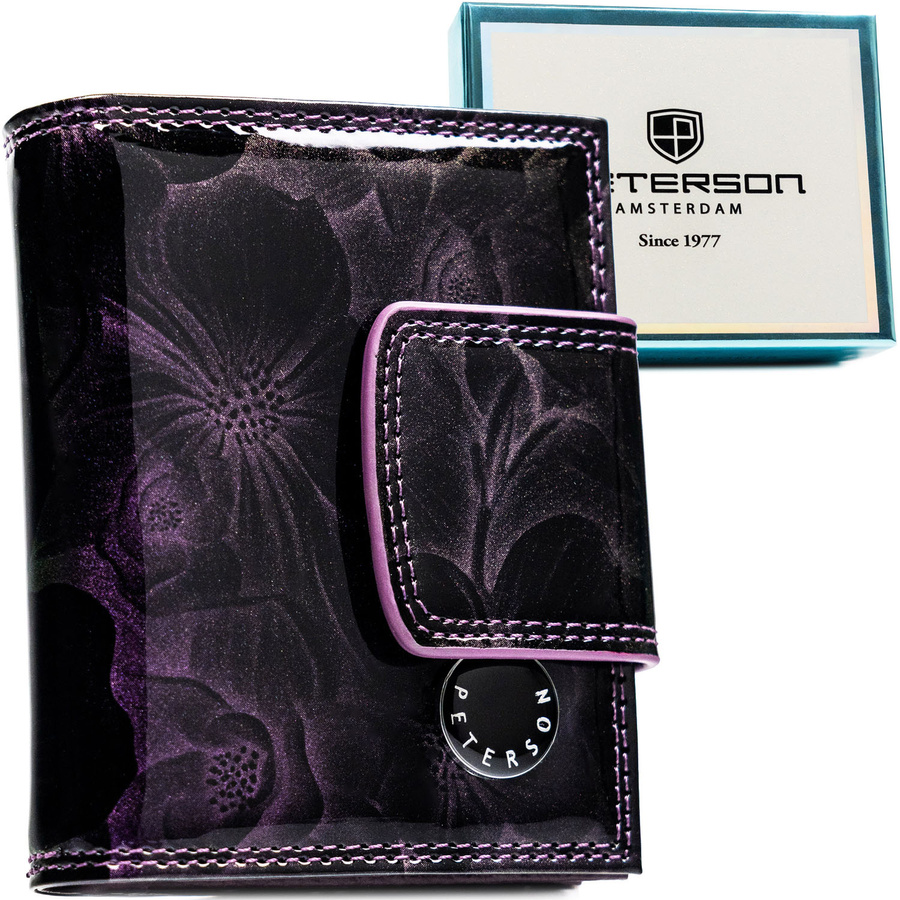 Malá fialová dámska peňaženka na patent a kovový klip – Peterson