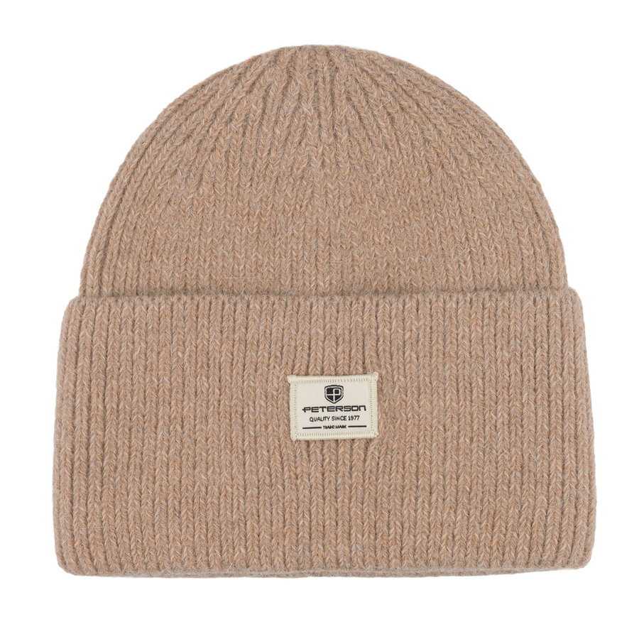 Beżowa czapka damska beanie w uniwersalnym rozmiarze z logo marki - Peterson