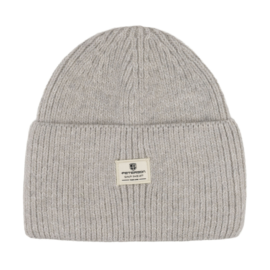 Szara, zimowa czapka damska beanie z logo marki - Peterson
