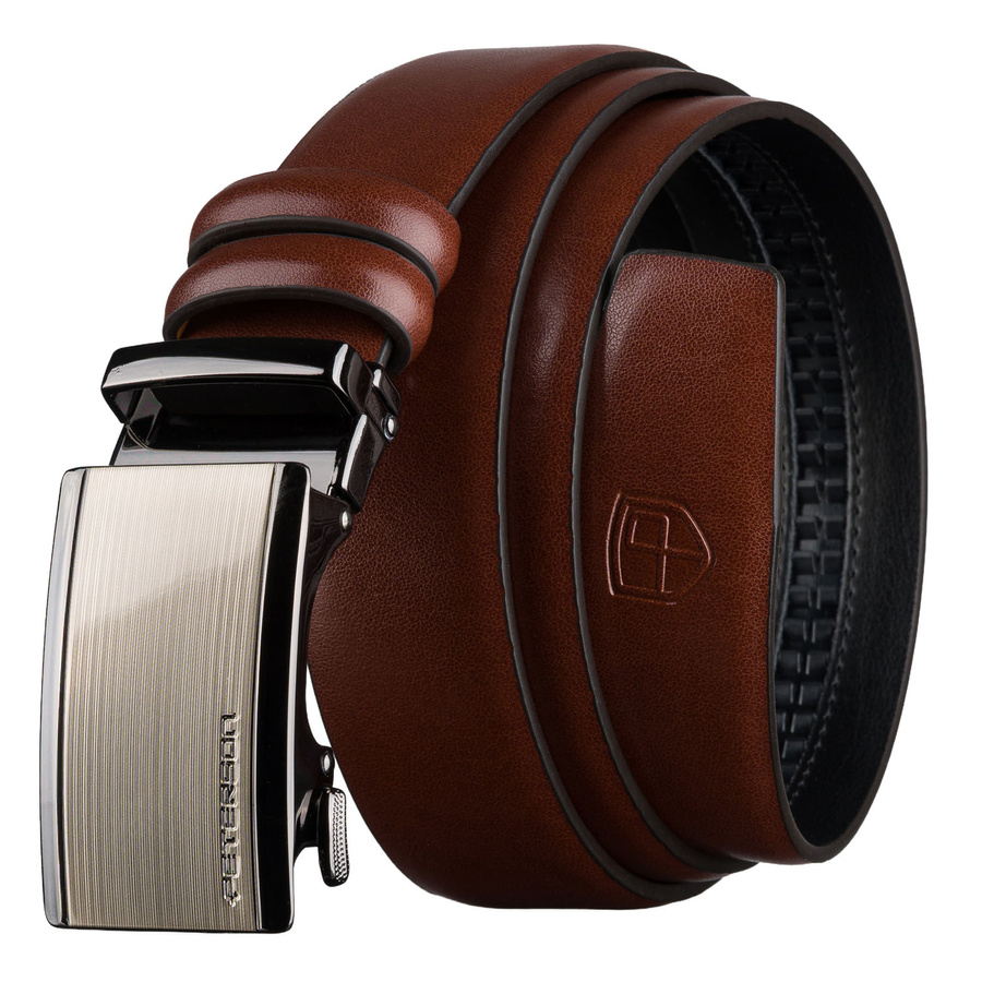 Pánsky kožený opasok v hnedej farbe s automatickou prackou