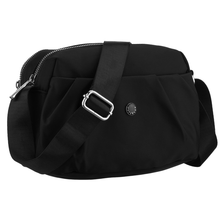 Dámska čierna dvojkomorová crossbody kabelka z polyesteru s vonkajším vreckom