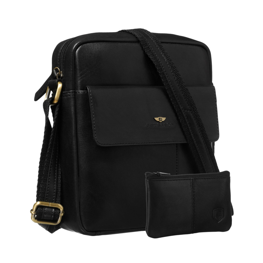 Pánska kožená taška cez plece čierna Peterson – so zipsom a magnetickým zapínaním