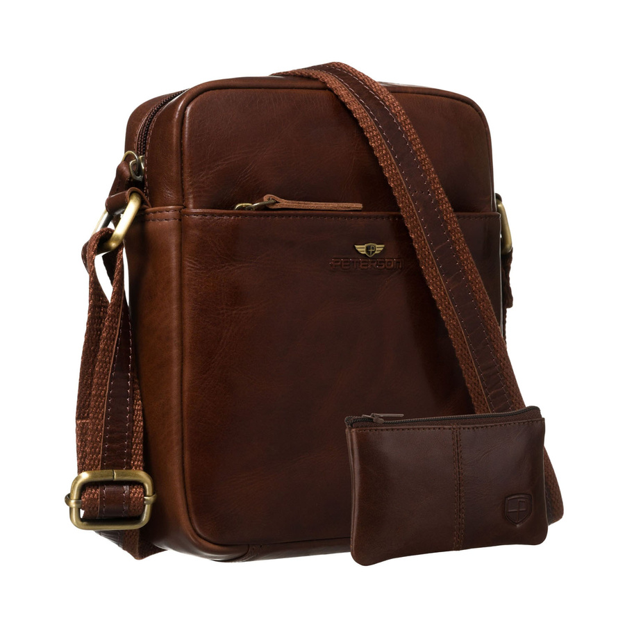 Pánska hnedá kožená taška cez plece – jednokomorová s praktickými detailmi
