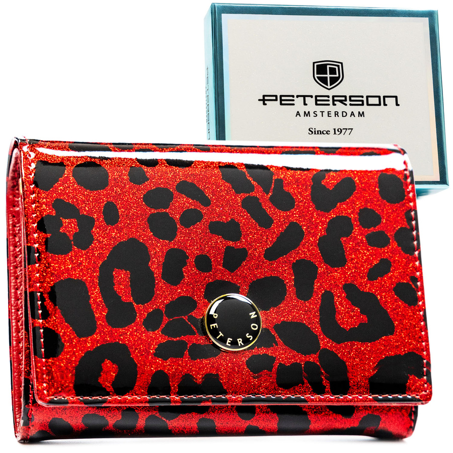 Czerwony portfel damski ze skóry ekologicznej i naturalnej w cętki - Peterson