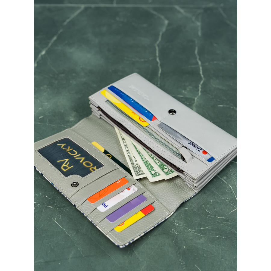 Duży portfel damski w kwiaty wykonany ze skóry naturalnej i ekologicznej - 4U Cavaldi