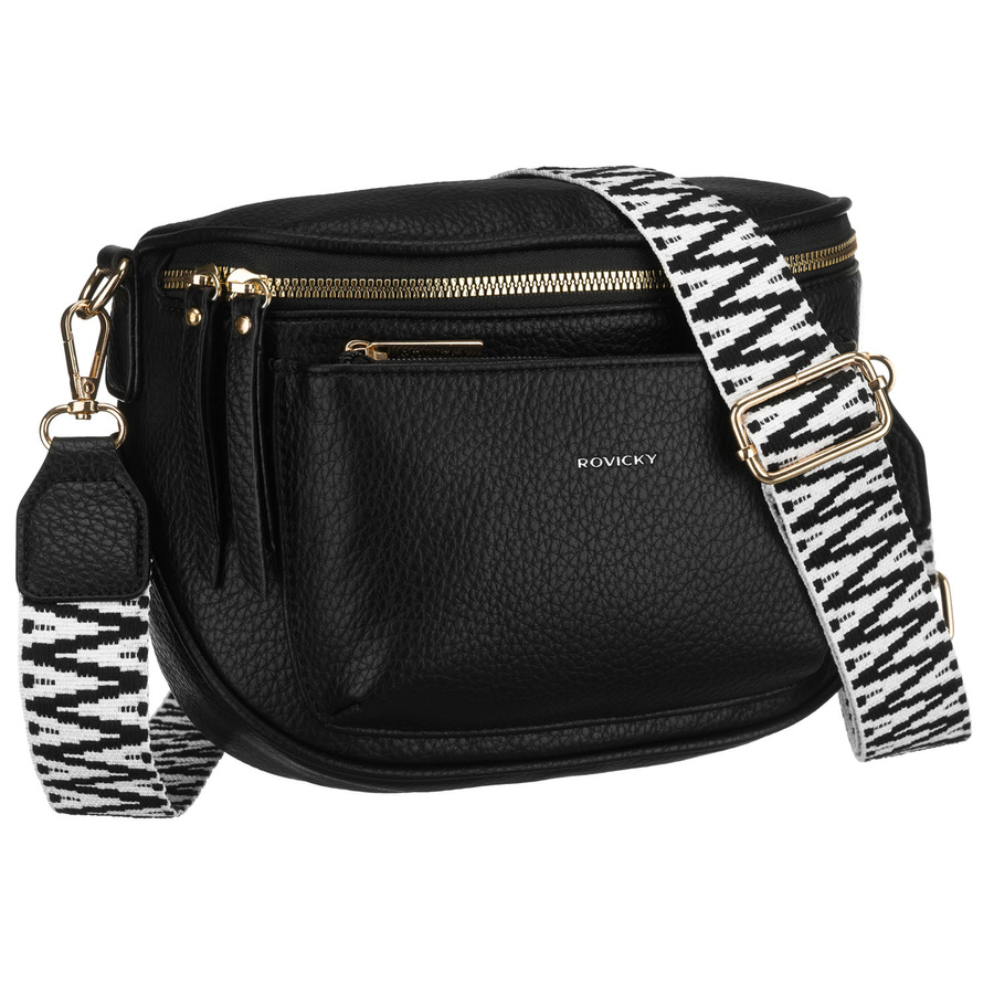 Dámska čierna crossbody kabelka z ekologickej kože s odnímateľným a nastaviteľným popruhom – Rovicky