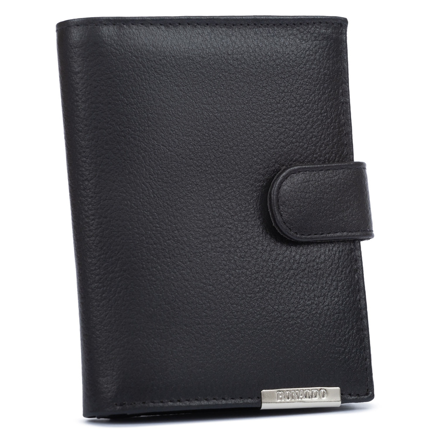 Veľká čierna pánska kožená peňaženka 4U Cavaldi so zapínaním na patent a RFID ochranou
