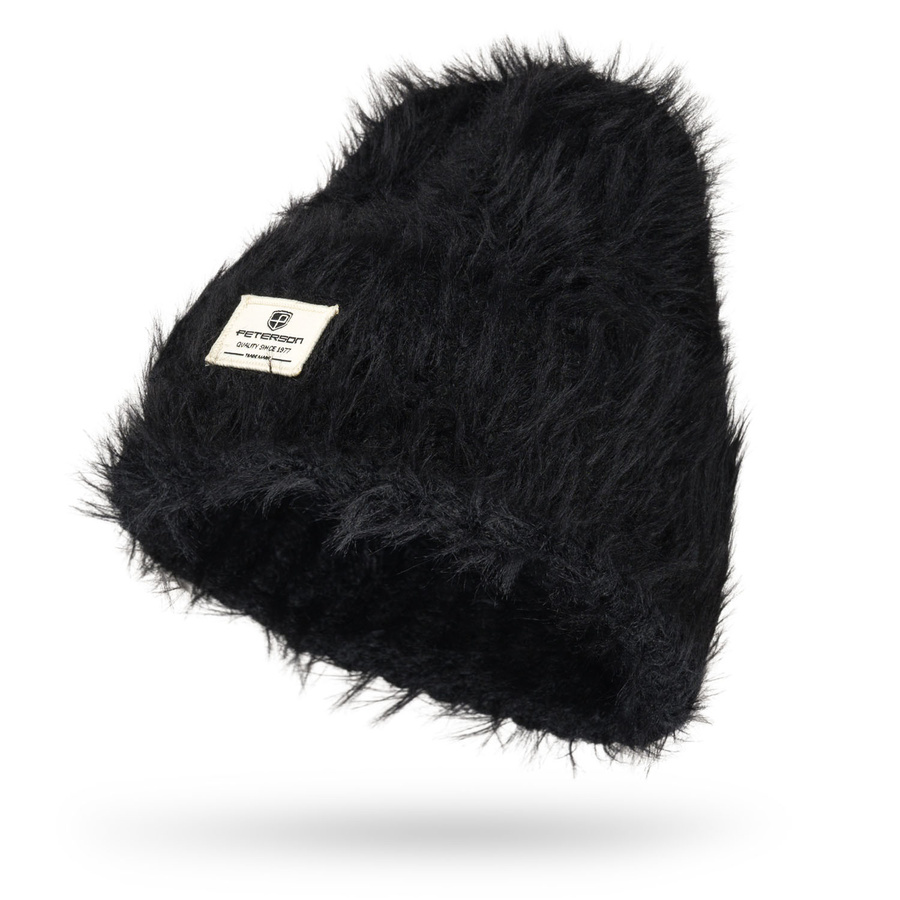Zimowa czapka damska beanie w czarnym kolorze wykonana z nylonu - Peterson