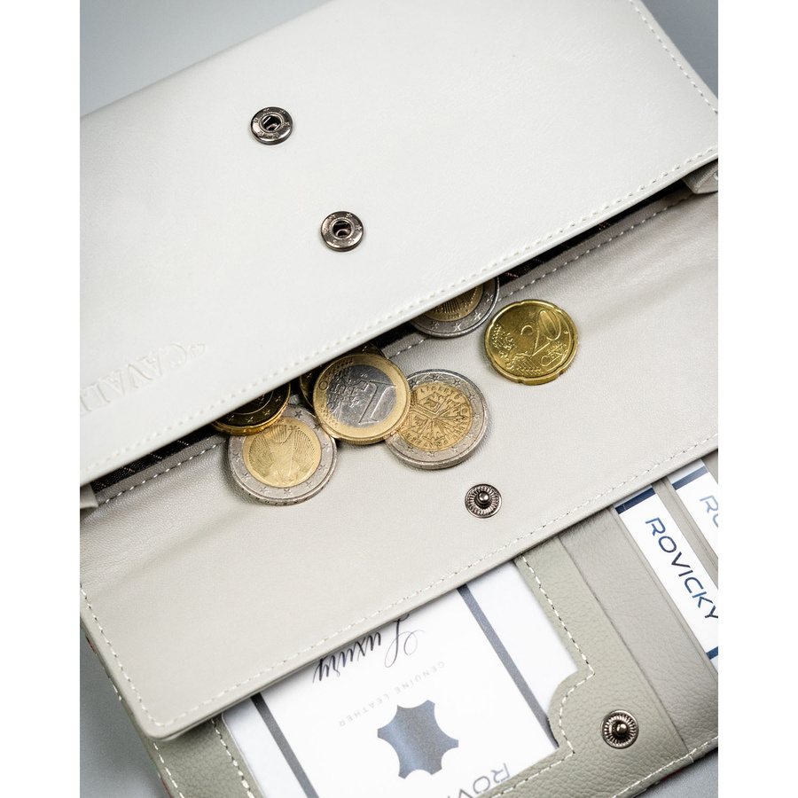 Skórzany, wielokolorowy portfel damski w kwiaty, wyposażony w system RFID - 4U Cavaldi