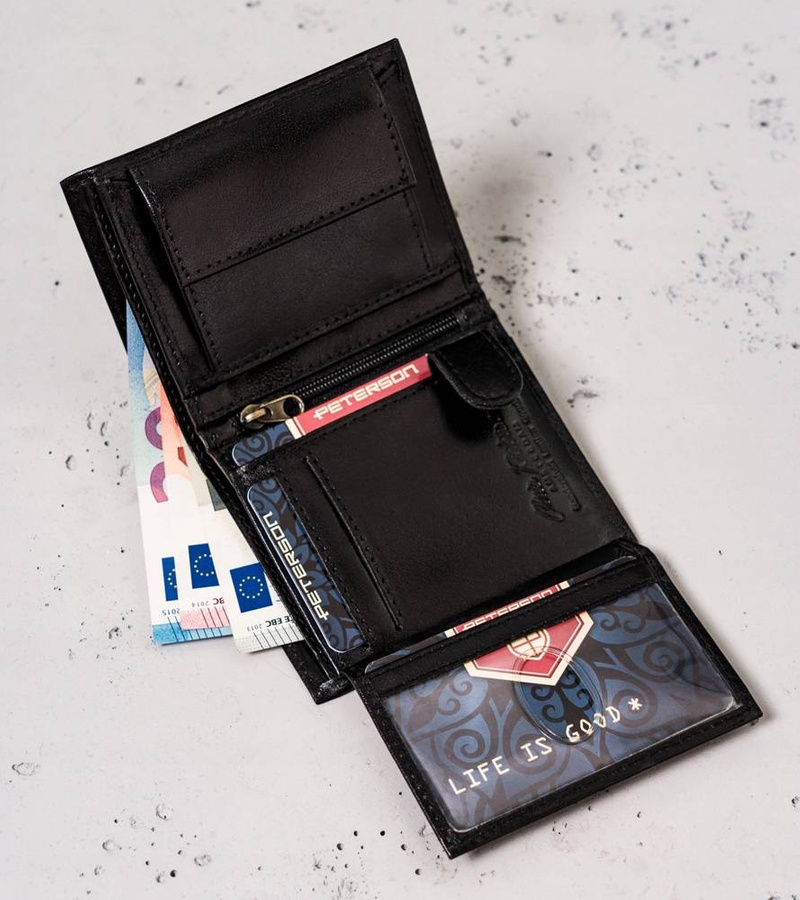Leather wallet RFID PETERSON PTN 363 2-1-1 BLACK