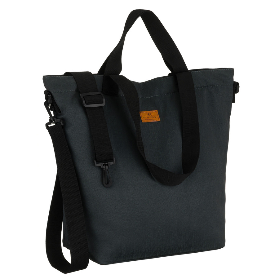 Szara shopperka damska zamykana suwakiem z kieszonką zewnętrzną - Rovicky