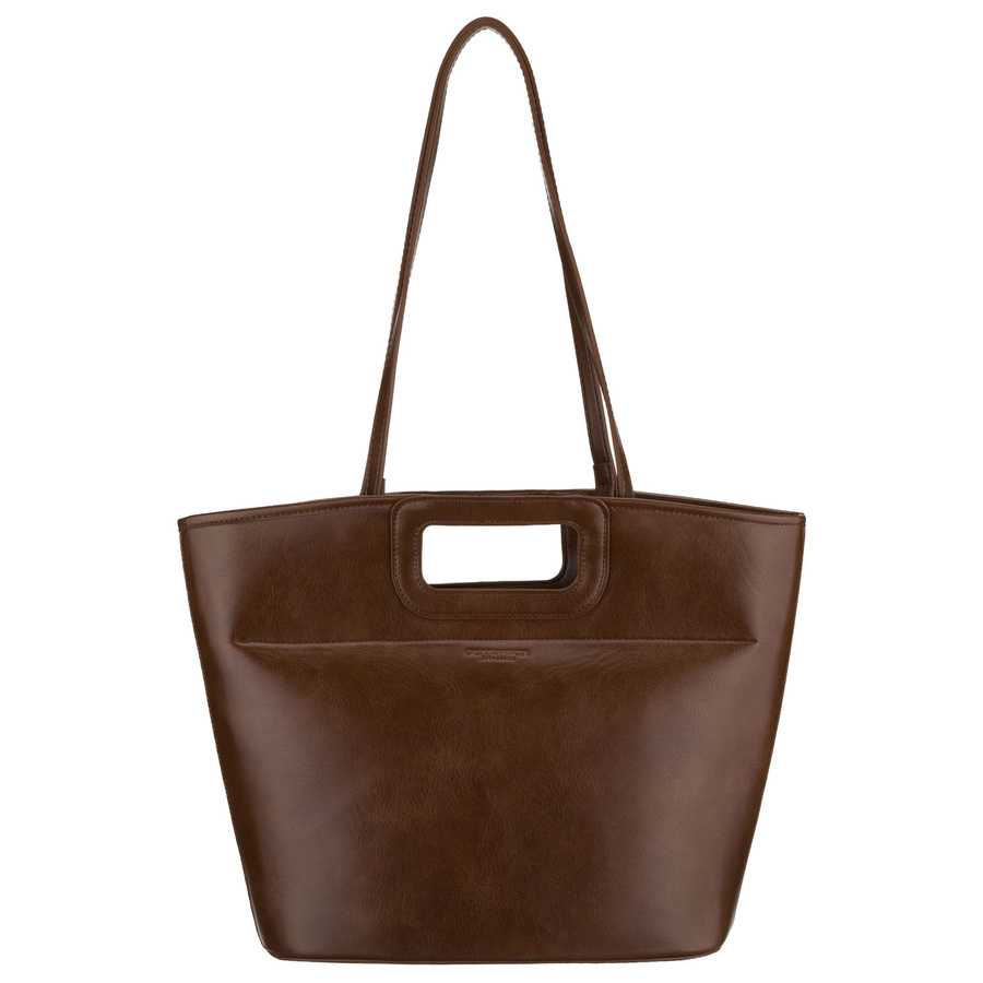 Brązowa shopperka damska wykonana ze skóry ekologicznej, jednokomorowa i zamykana suwakiem - Peterson