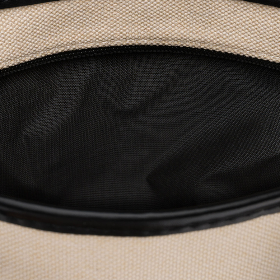 Beżowo-czarna kosmetyczka z tkaniny syntetycznej wyposażona w uchwyty, zamykana suwakiem - Peterson