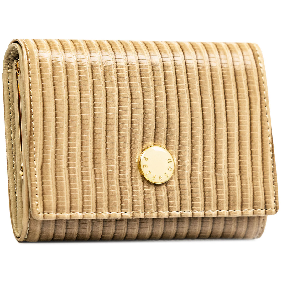 Beżowy, pojemny portfel damski ze skóry naturalnej i ekologicznej z systemem RFID - Peterson