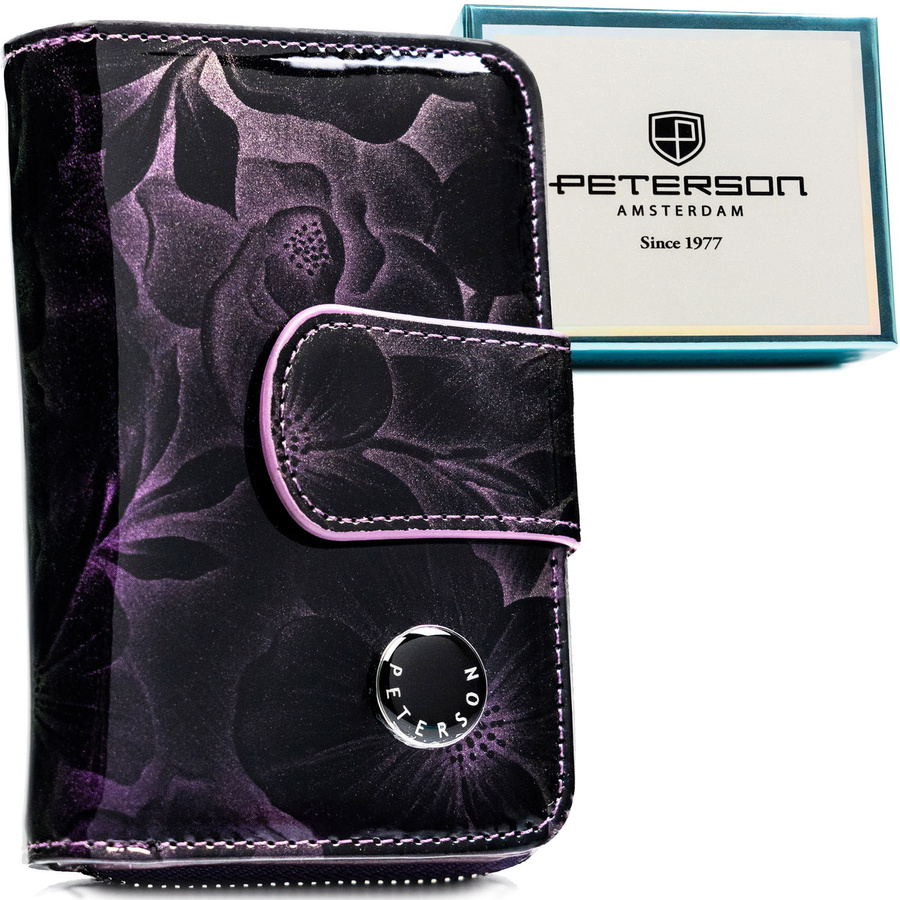 Fialová lesklá zvislá dámska peňaženka z prírodnej a ekologickej kože – Peterson