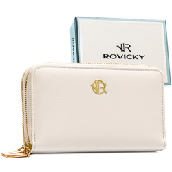 Duży, biały portfel damski ze skóry ekologicznej zamykany suwakiem - Rovicky
