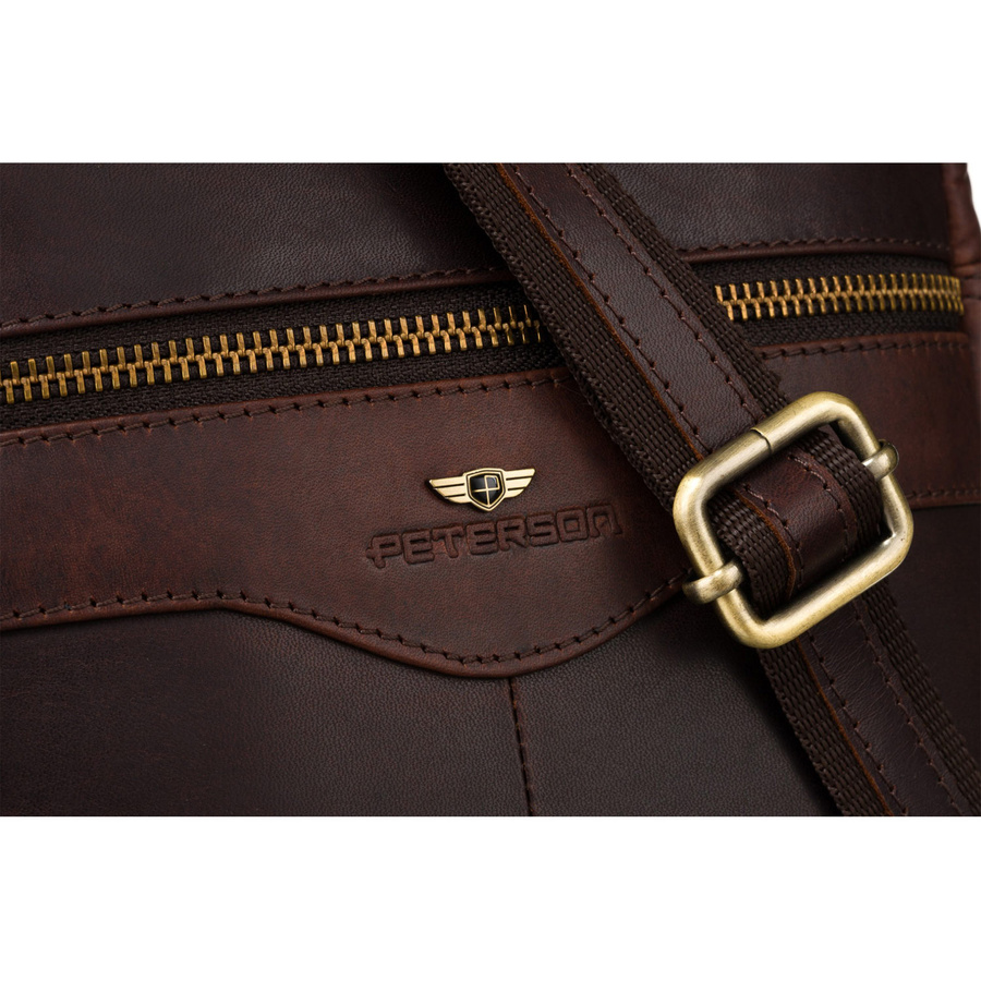 Skórzana, brązowa listonoszka męska z kieszonką - Peterson