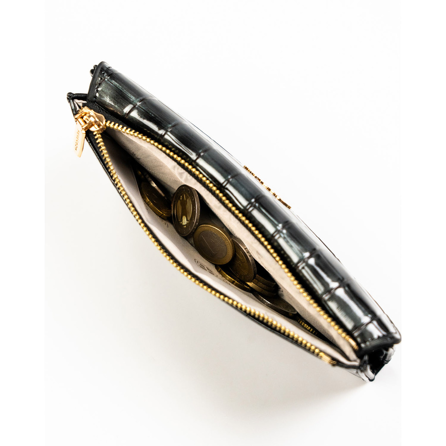 Szary portfel damski ze skóry ekologicznej z tłoczeniem na wzór skóry krokodyla, zamykany na zatrzask magnetyczny - Peterson