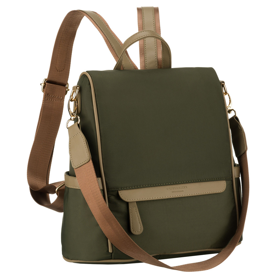 Zelený dámsky batoh z nylonu a ekokože s odnímateľným popruhom – Peterson