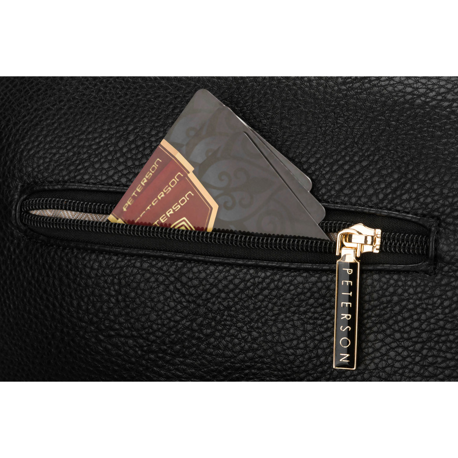 Praktyczna, miejska nerka damska ze skóry ekologicznej w czarnym kolorze, jednokomorowa - Peterson