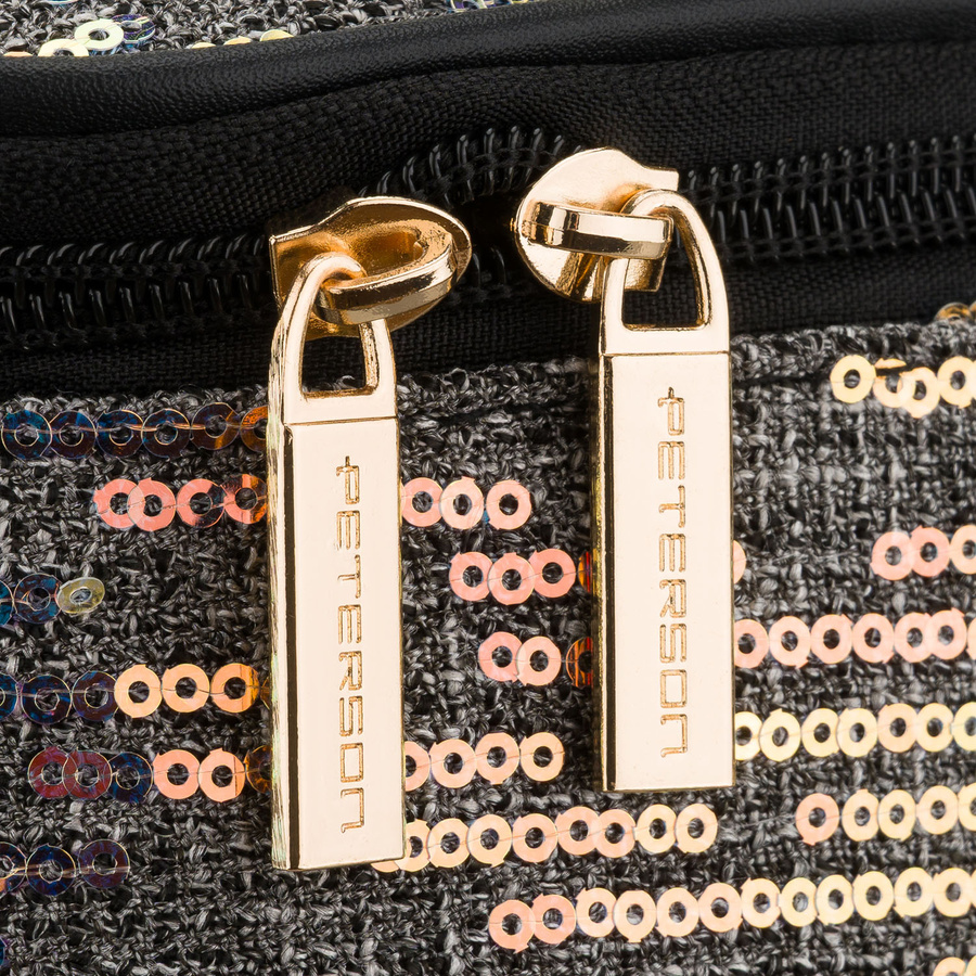 Czarna, podróżna kosmetyczka z tkaniny syntetycznej ozdobiona cekinami - Peterson