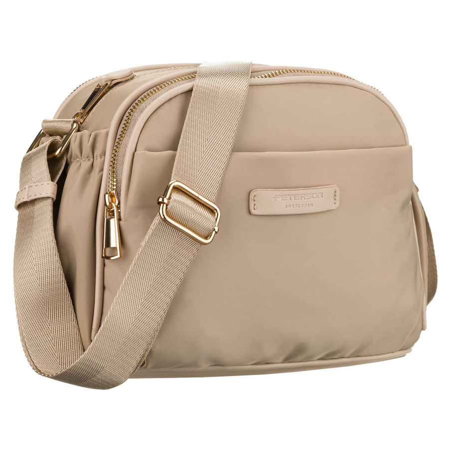 Dámska béžová nylonová listová kabelka – praktická so šiestimi vreckami