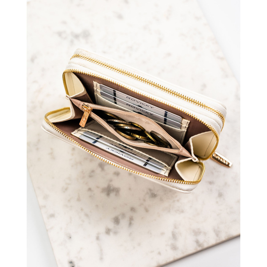 Duży, biały portfel damski ze skóry ekologicznej zamykany suwakiem - Rovicky