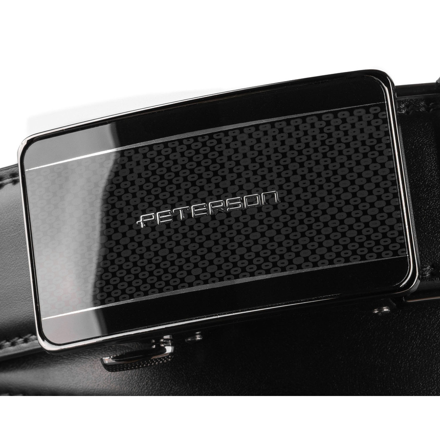 Czarny pasek męski z automatyczną klamrą wykonany ze skóry naturalnej - Peterson