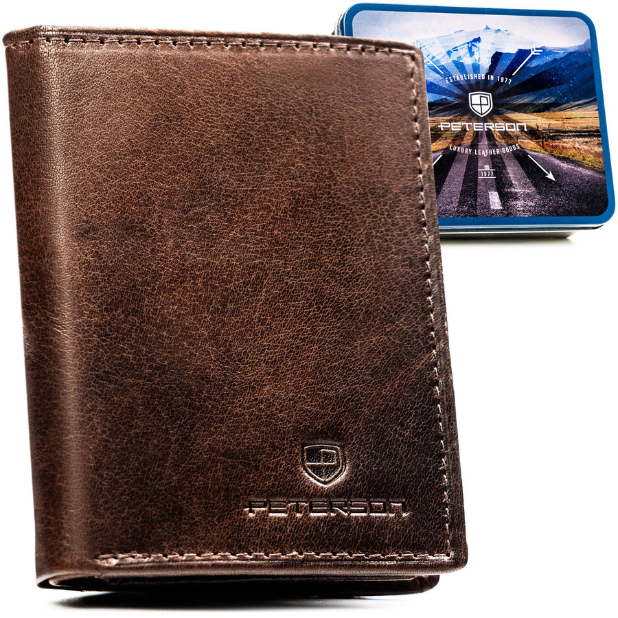 Pánska hnedá kožená peňaženka Peterson – vertikálna bez vonkajšieho zapínania