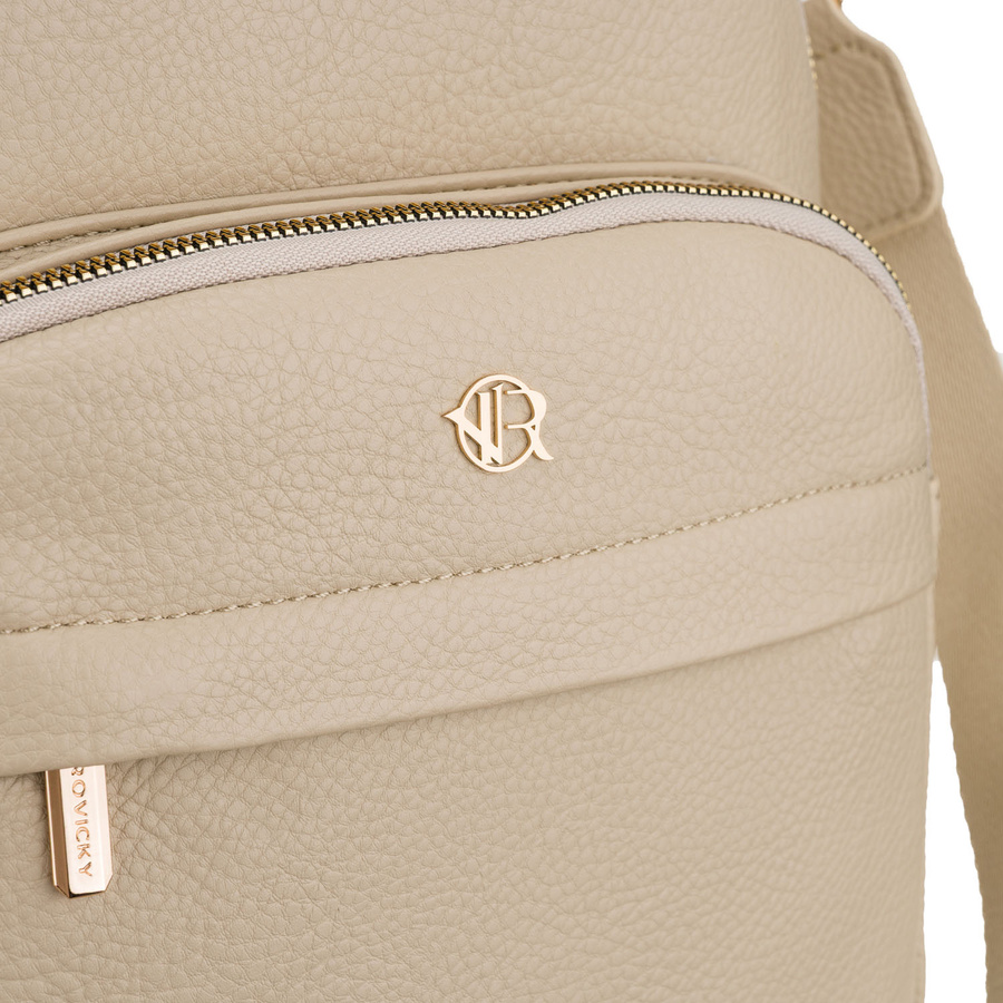 Elegancki plecak damski z bocznymi kieszeniami wykonany ze skóry ekologicznej w beżowym kolorze - Rovicky
