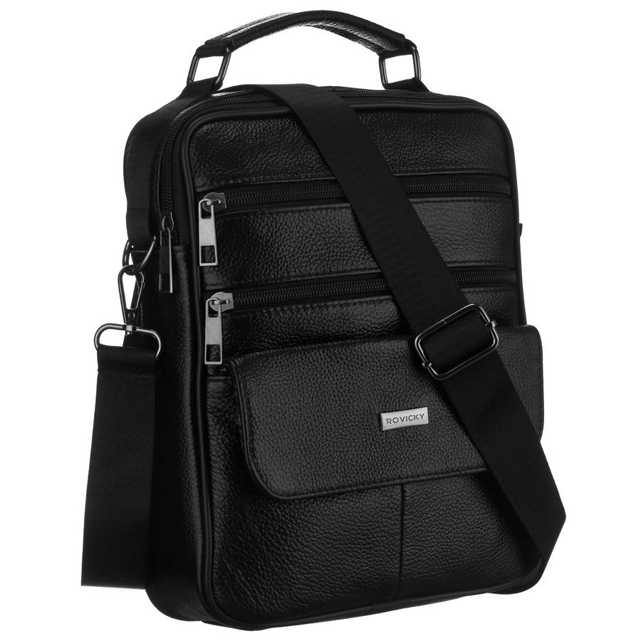 Pánska čierna kožená crossbody taška z prírodnej kože, jednokomorová a mimoriadne praktická