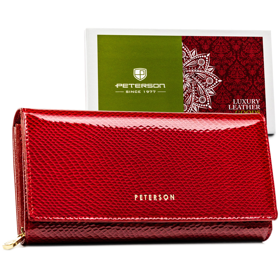 Dámska červená kožená peňaženka s imitáciou hadej kože a RFID ochranou - Peterson