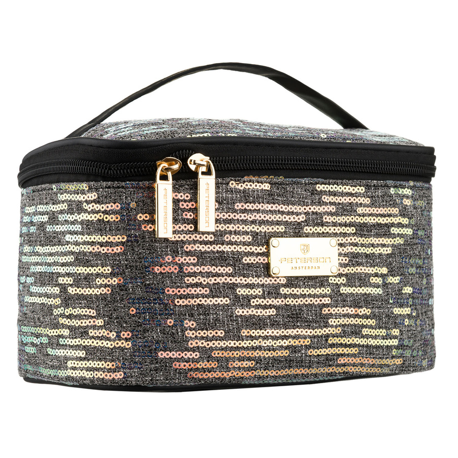 Čierna cestovná kozmetická taštička s flitrami