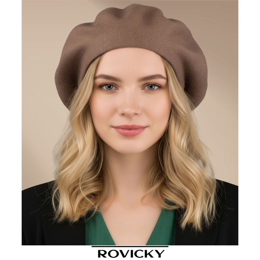 Uniwersalny beret damski wykonany z akrylu w kolorze khaki - Rovicky