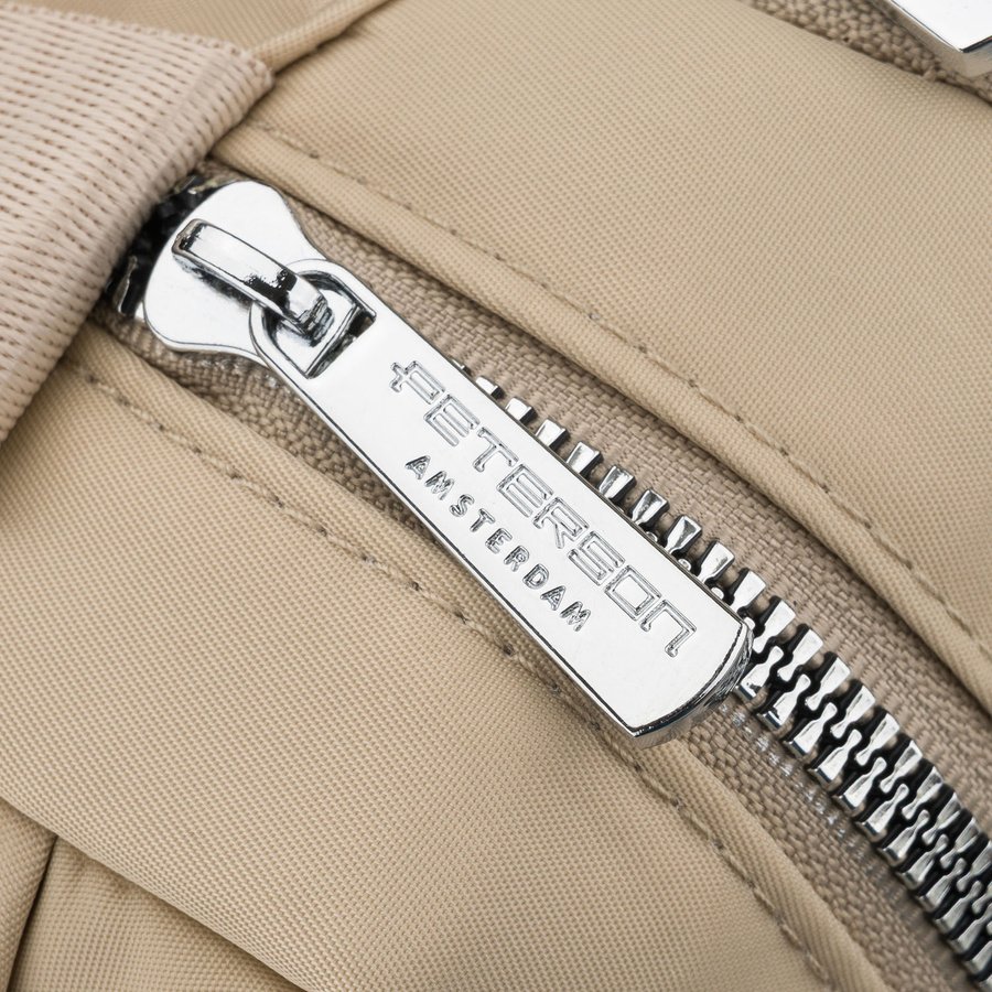 Listonoszka damska z poliestru w kolorze ecru, dwukomorowa z zewnętrzną kieszonką - Peterson