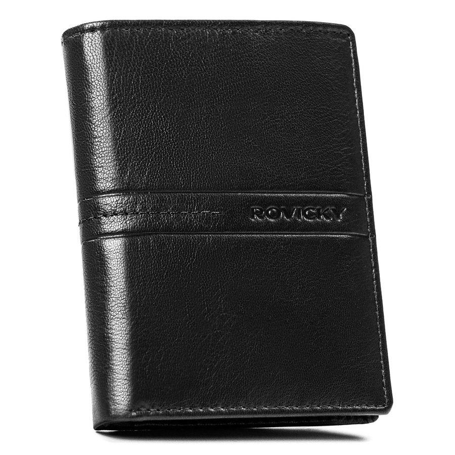 Duży, skórzany portfel męski w czarnym kolorze wyposażony w system RFID - Rovicky