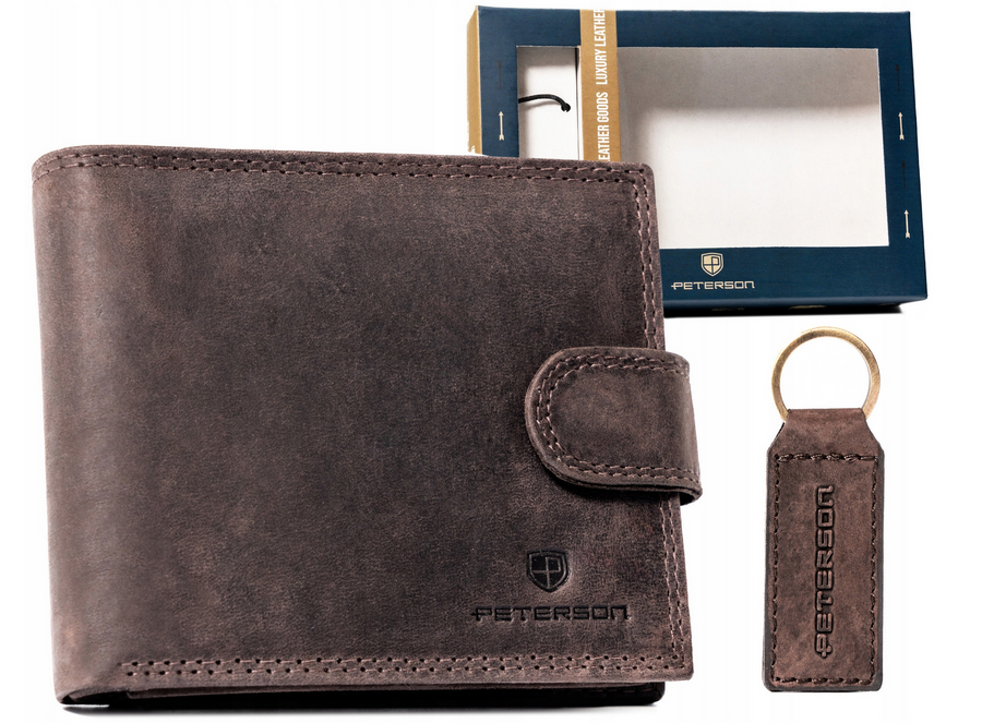 Leather wallet & key ring set PETERSON PTN SET-M-N003L