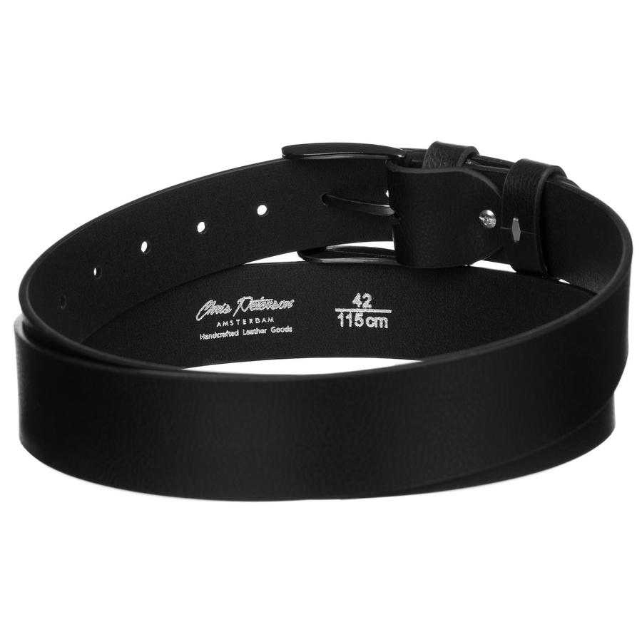 Zestaw prezentowy: skórzany, pionowy portfel męski w czarnym kolorze bez zapięcia i czarny pasek ze skóry ekologicznej - Peterson