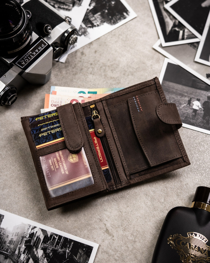 Leather wallet+key ring set PETERSON PTN SET-M-1542L-CHM